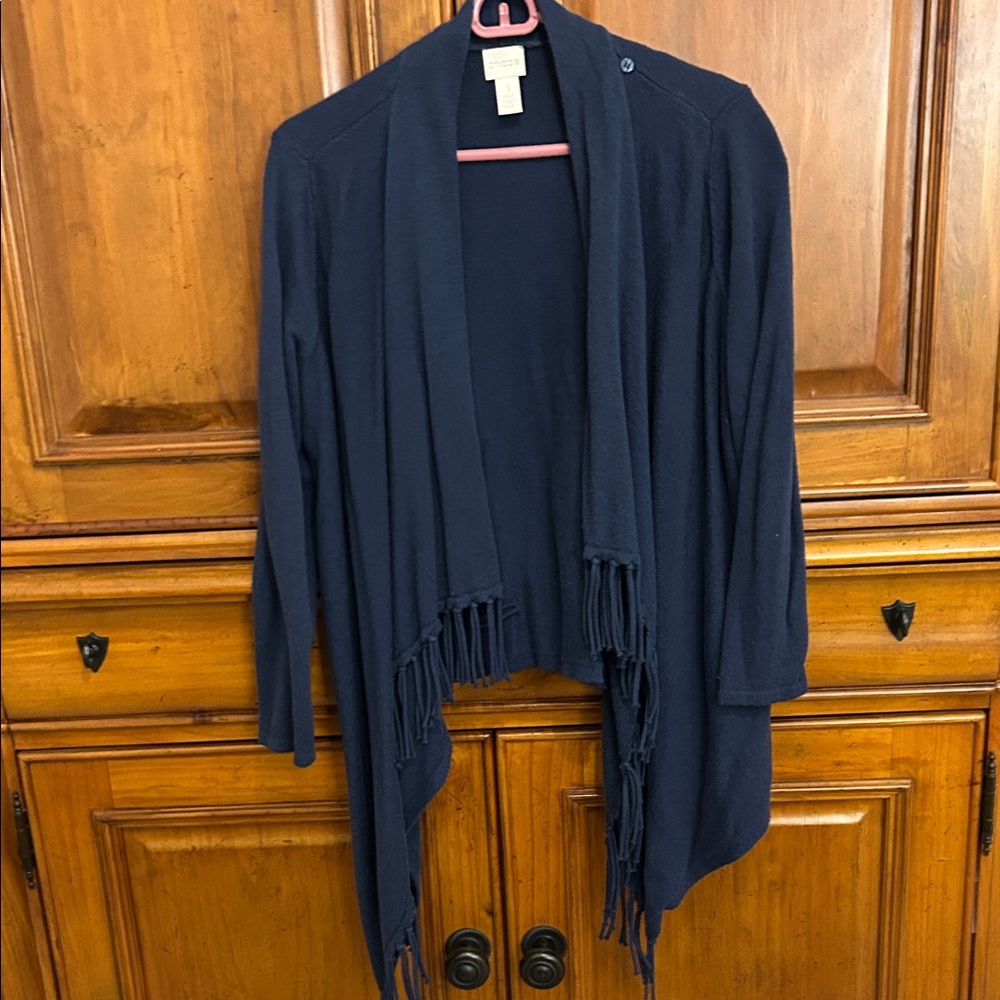Chico's Navy Blue Fringe Cardigan